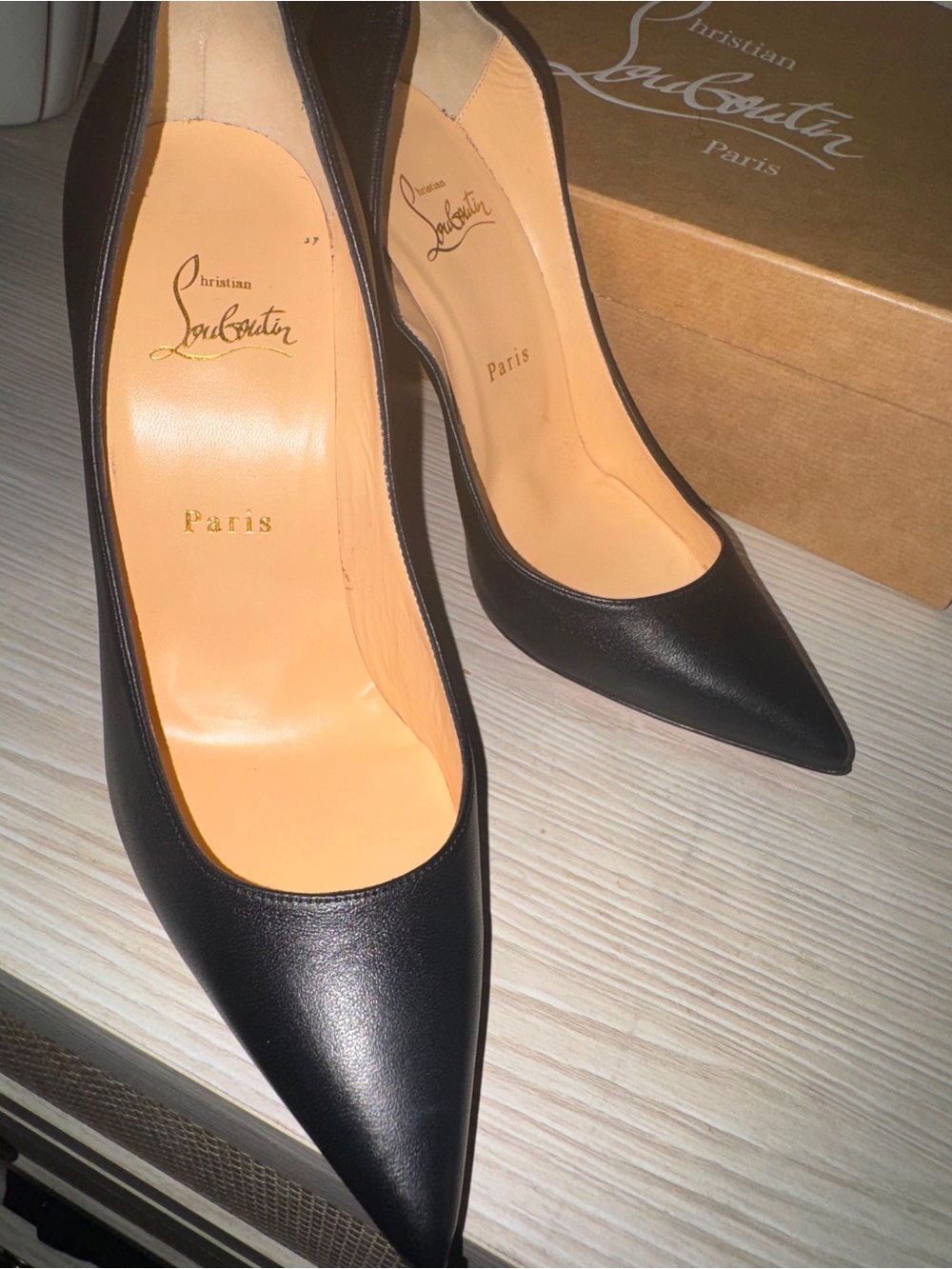 Christian Louboutin Black Pointed-Toe Leather Pumps